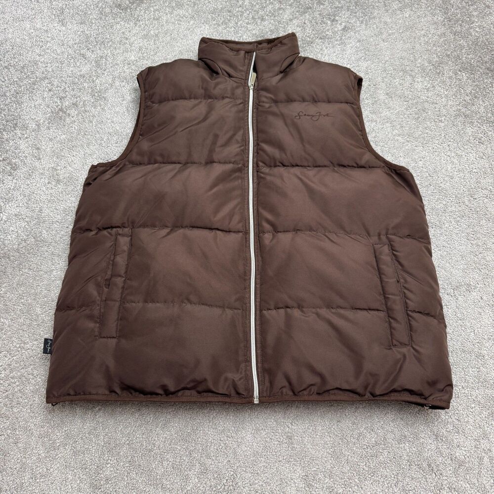 Sean John Quilted Puffer Vest Jacket Men Large Brown Full Zip Sleeveless Outdoor